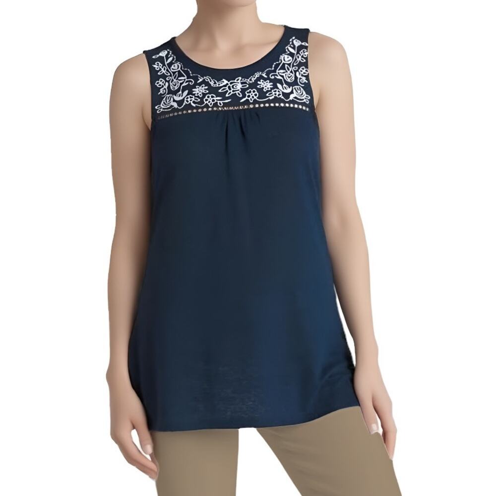 Market & Spruce Adelisa Tank Top Blue NWT Size XS Linen Embroidered Sleeveless